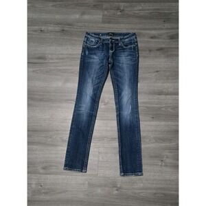 Be Rock For Express Denim Skinny Blue Jeans Women's Size 4 L Embellished Pockets